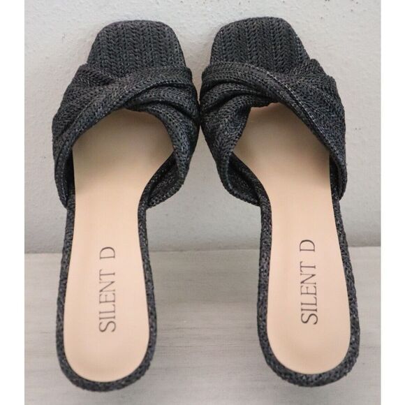 Silent D Women's Sz 39 US 8-8.5 Black Synthetic Raffia Katia Wedge Sandals - Picture 3 of 10
